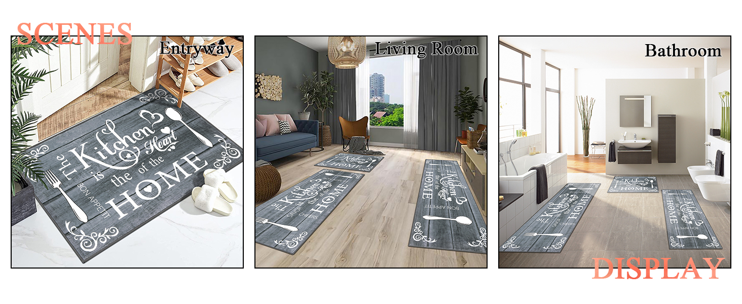 Vaukki Boho Kitchen Rug Sets 3 Pieces, Washable Kitchen