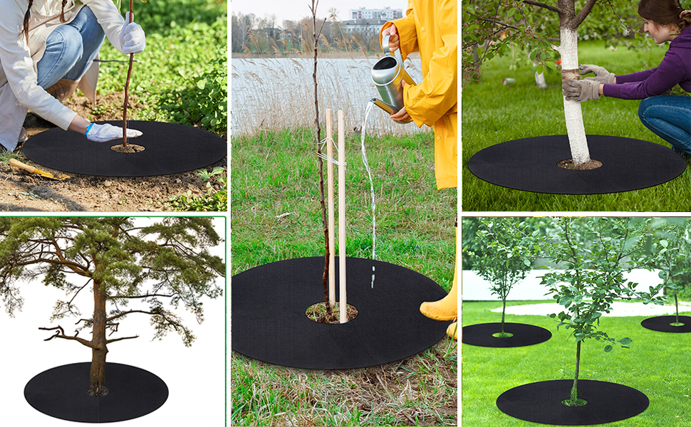 Topbuti 20.5 Inch NonWoven Tree Mulch Ring, Reusable Tree Weed Barrier Mat, 8 Pack