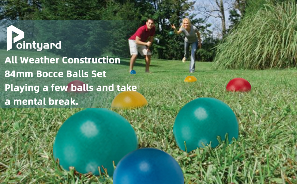 Pointyard Bocce Ball Set, Lighter 84mm Bocci Ball Set with 8 PE Bocce