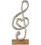 WHW Whole House Worlds Virtuoso Music Sculpture, Hand Cast Silver Metal, Gallery Base, Mango Wood...