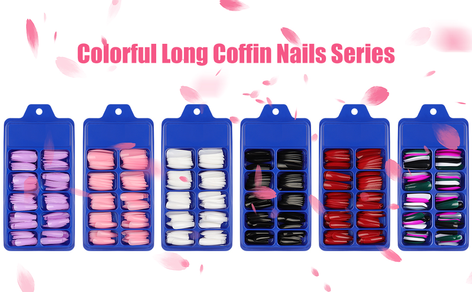 colorful long press on false nails coffin glossy