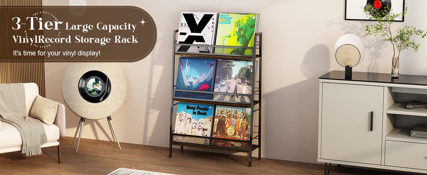Vinyl Record Storage Holder Large Capacity 3Tier LP