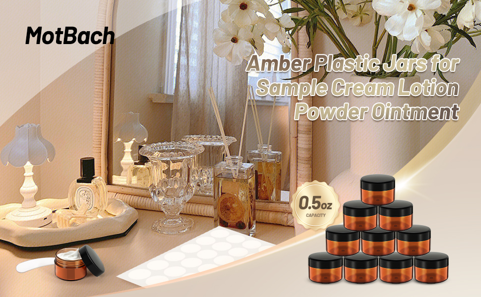 0.5oz Amber Plastic Jars for Sample Cream Lotion Powder Ointment