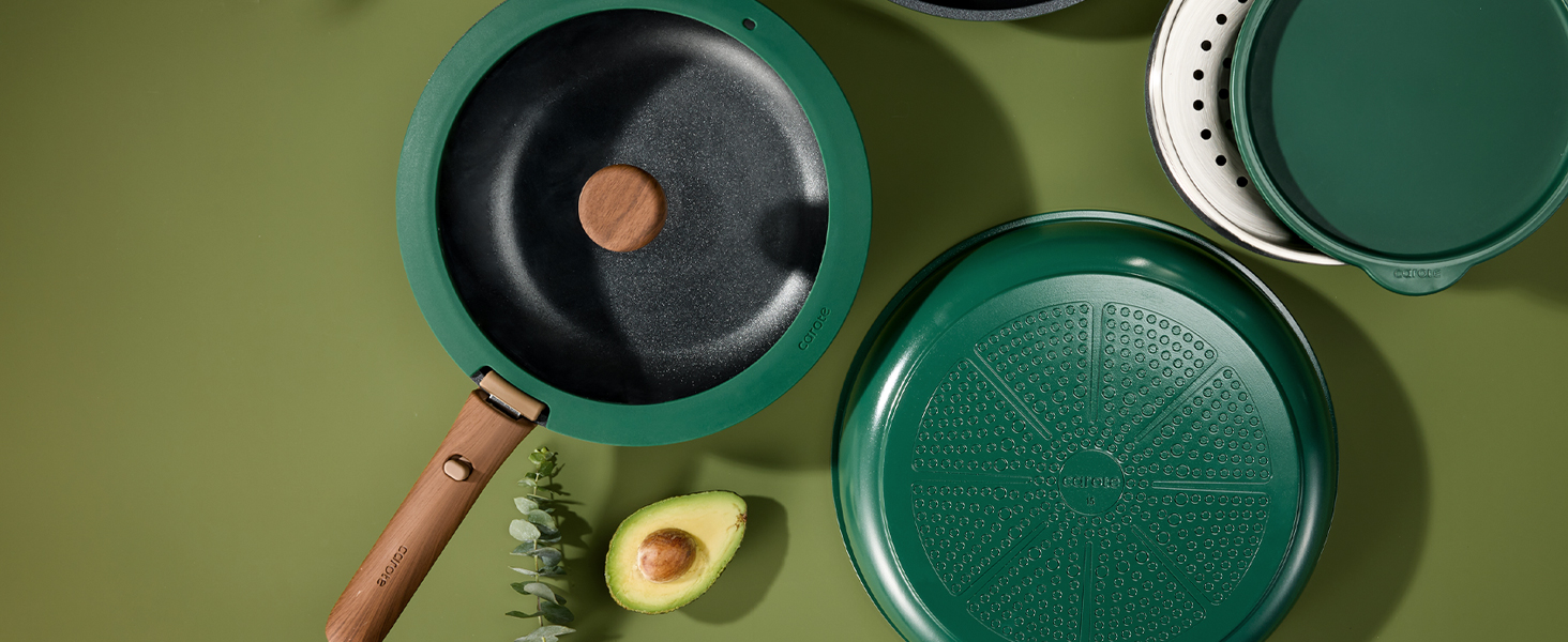Nonstick Set with Versatile Detachable Handle, Induction RV Set, Green