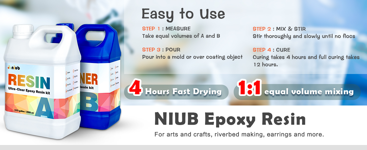 NIUB Epoxy Resin,4L/1.06 Gallon Resin and Hardener Kit New