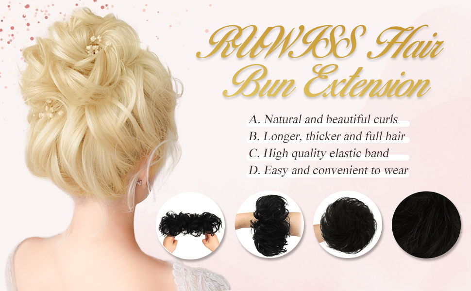 RUWISS Messy Bun Hair Piece 100 Human Hair Messy Rose Bun Hair for