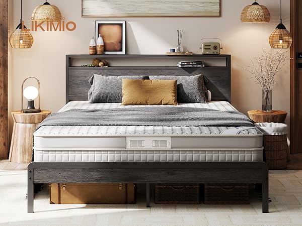 Amazon.com: LIKIMIO Queen Bed Frame with Headboard, Dark Wood Amazon.com: LIKIMIO Queen Bed Frame with Headboard, Dark Wood