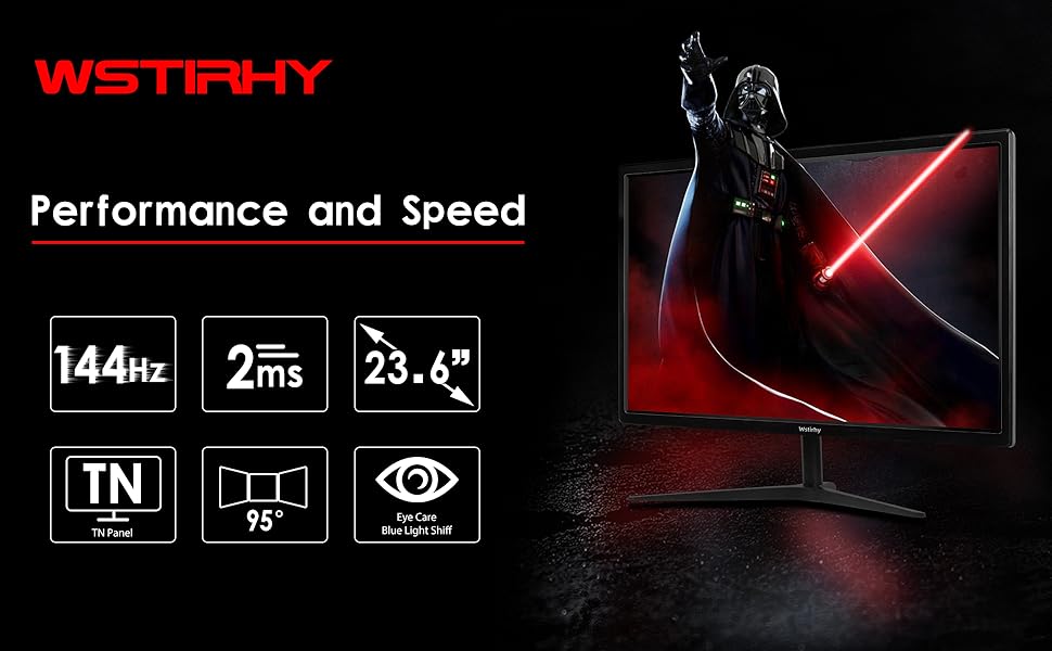 Wstirhy 24 inch 144hz Gaming Monitor, FHD PC Monitor LED