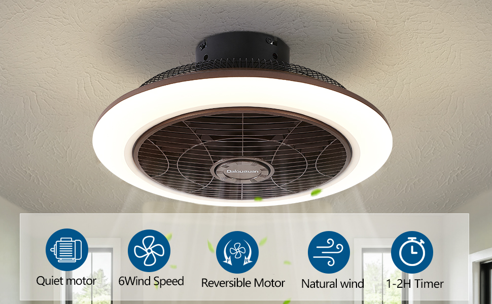 Dalouguan Flush Mount Ceiling Fan with Light Remote Control