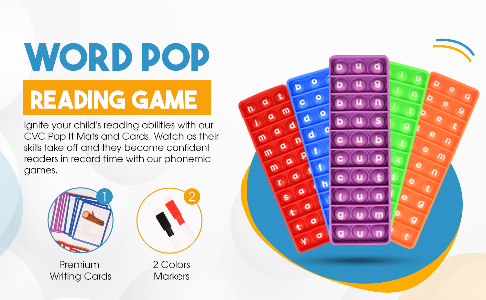 5 x Colourful Word Pop Mats with 3 Letter Words