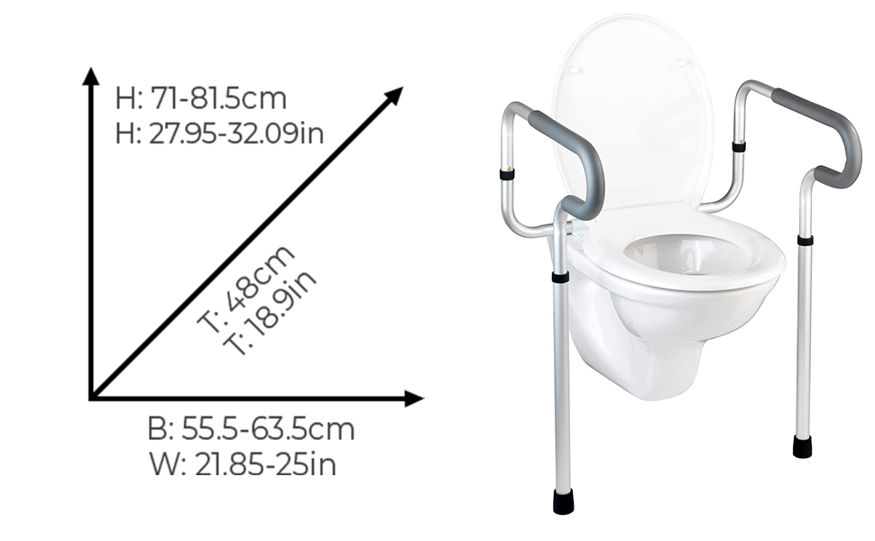 Jolliman Toilet Safety Support Frame, Aluminium, Height Adjustable, Bathroom Safety Aid for Easy