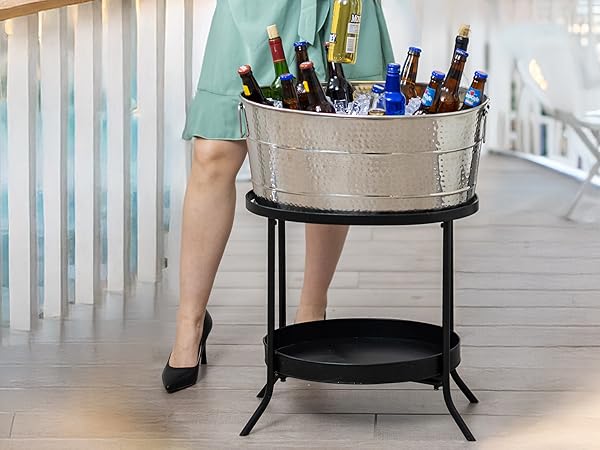 Large beverage tubs for parties available with bar mats or a stand.