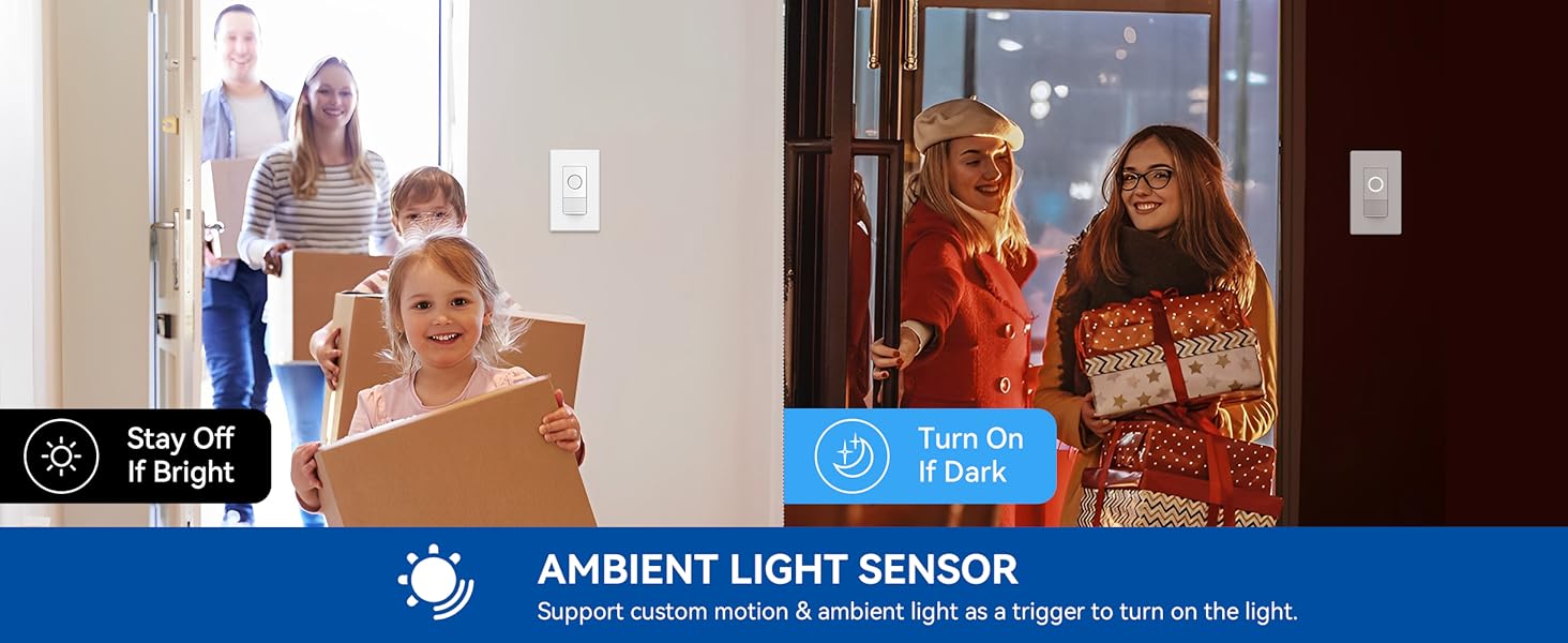 ELEGRP Smart Motion Sensor Switch, 2.4GHz WiFi 3 Way Light Switch Works with Alexa & Google