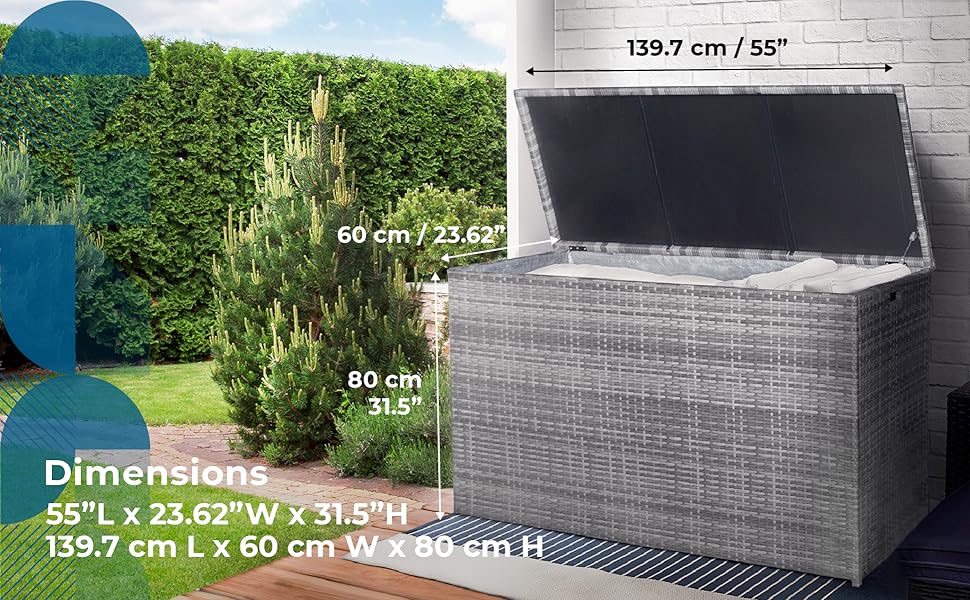 Teamson Home Outdoor 154 Gallon Wicker Patio Storage Deck Box with Lid for Cushions