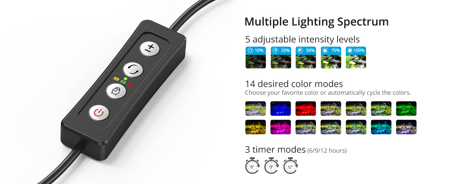NICREW RGB+W Clip on Aquarium Light, LED Fish Tank Light, 14 Lighting
