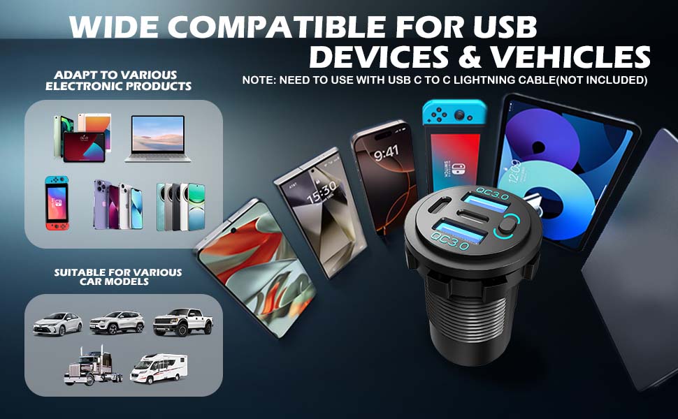 12V USB Outlet C Car Charger