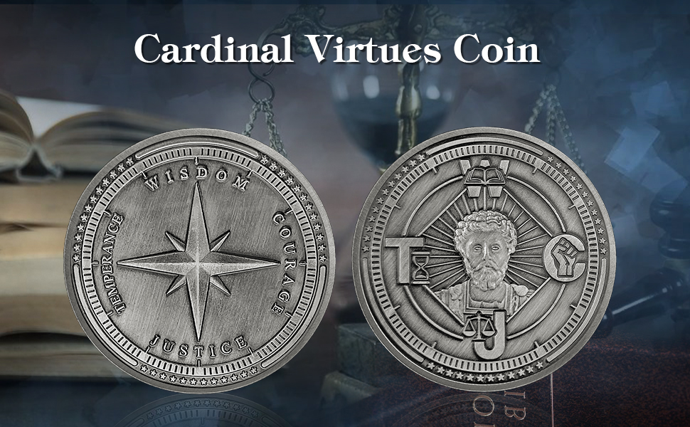 cardinal virtues coin, stoic coin,