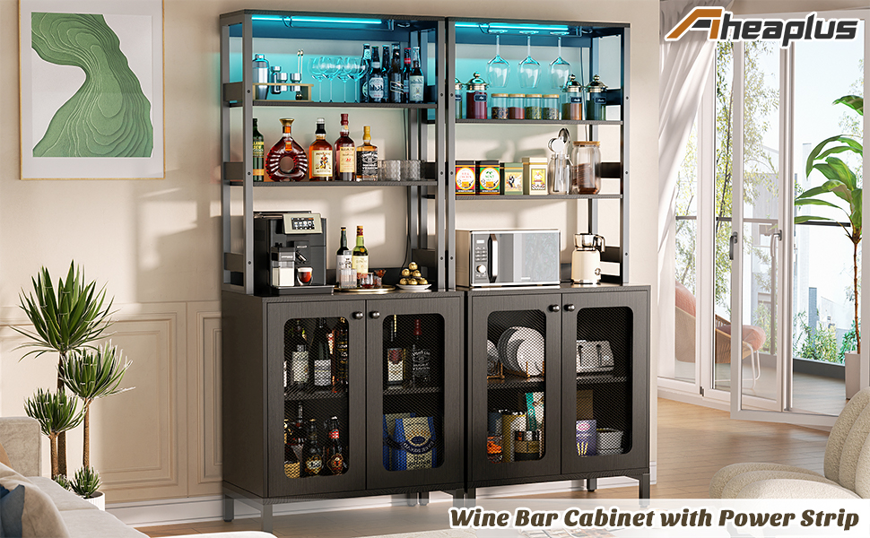 Wine Bar Cabinet Liquor Cabinet Coffee Bar Station Microwave Stand Bakers Rack Cabinet