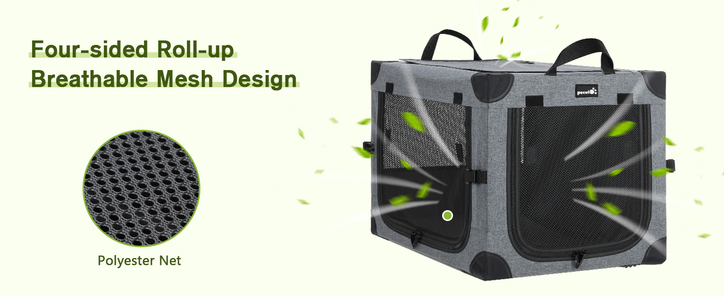 pecute Dog Car Crate, Collapsible Dog Crate with Breathable Mesh
