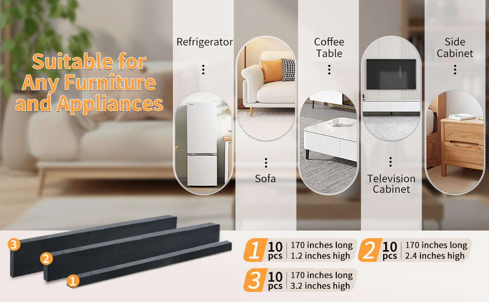 GRETMIX 10 Pack Under Couch Blocker, 17" L x 1.2" H Sponge