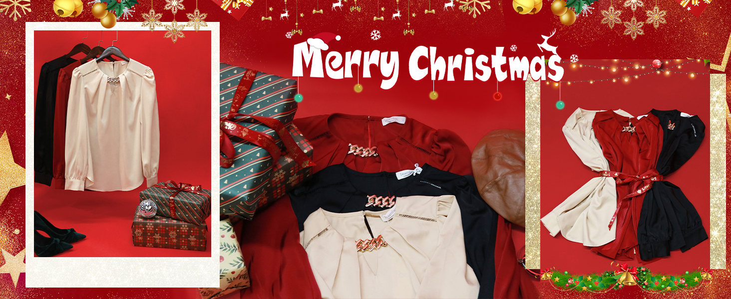 JASAMBAC Satin Blouse for Women Long Sleeve Tops with Metal Chain Silk Tops Ladies Evening Tops Going Out Tops Office Wear Work Tops Party Shirts Business Tops 14 tops for women