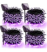 4 Pack Purple Solar Halloween Lights Outdoor Waterproof, 180FT Solar LED String Lights with Green...