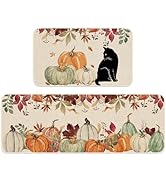 FYSUIMU Fall Pumpkin Kitchen Mats Maple Leaves Black Cat Non-Slip Floor Mat Autumn Decorative Rug...
