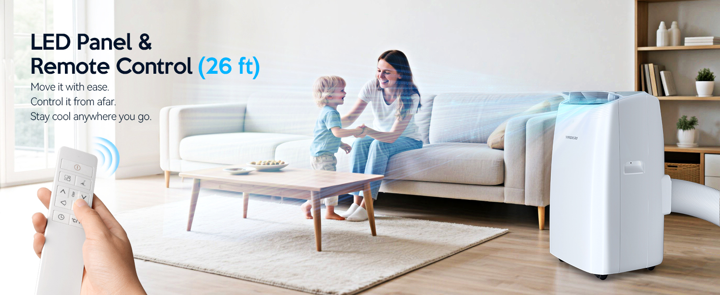 VAGKRI Portable Air Conditioner, 12,000 BTU 3-in-1 AC Unit with Fan & Dehumidifier, Cooling up to 450 Sq.Ft, Remote Control, Sleep Mode, 24H Timer for Bedroom, Office, Home