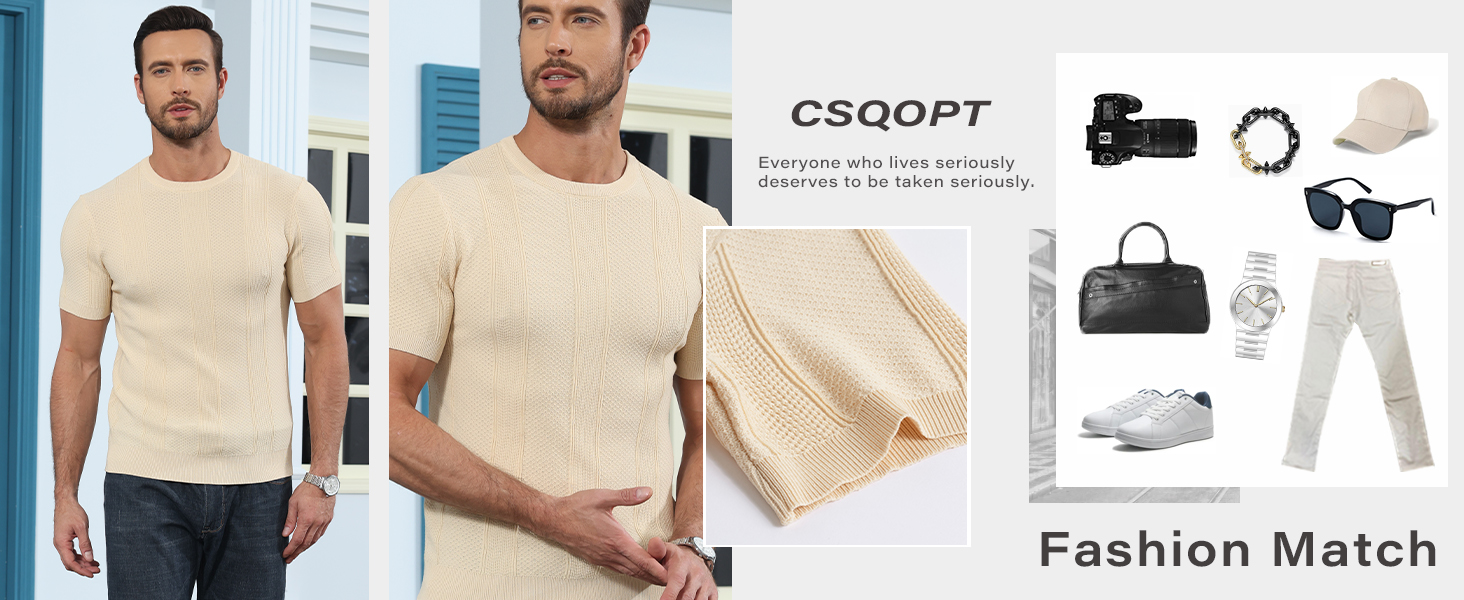 Men's Casual Knit T-Shirts Short Sleeve Crewneck Solid Knitted Pullover Tees