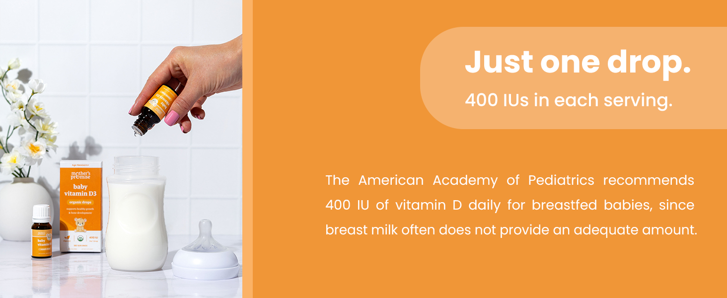 Organic Vitamin D Drops for Babies, Infants & Toddlers 100 PlantBased, 180