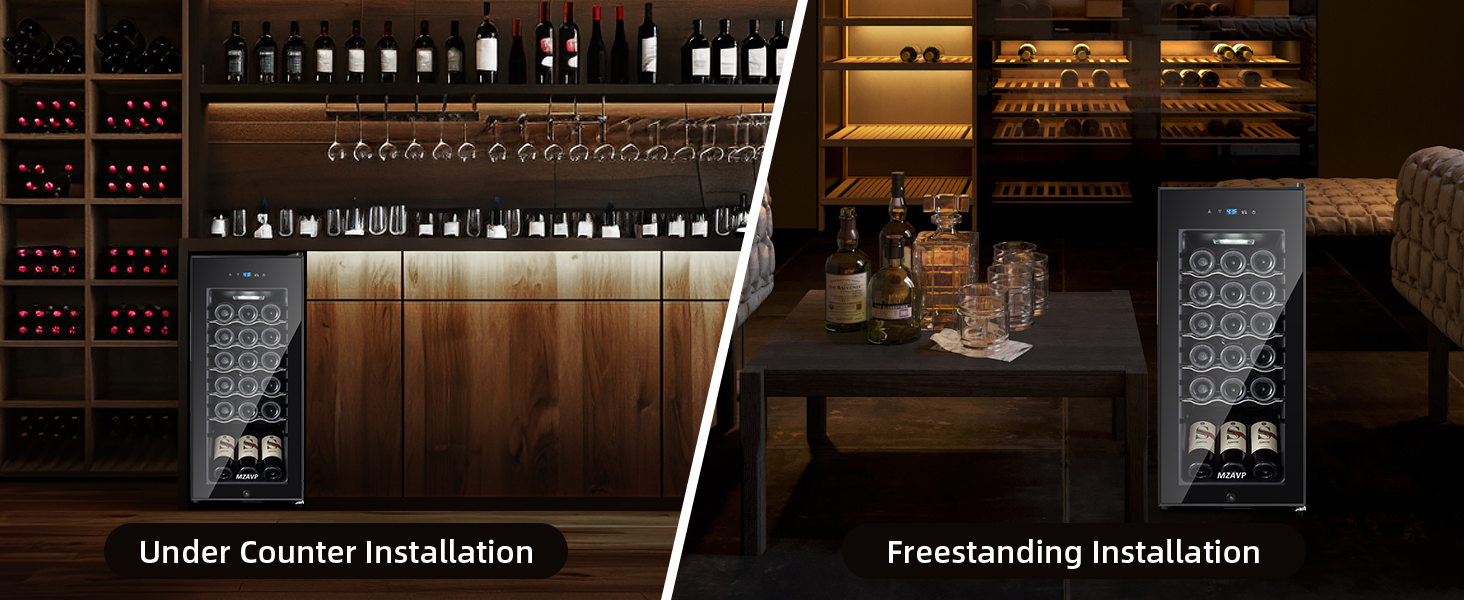 Mini Wine Fridge-Black, 18 Bottles Low Noise Compressor Wine Cooler, Freestanding Wine Cellar with Glass Door and Digital Temperature Control, 14 Inch Wine Refrigerator for Bar, Home & Office 26 1464*600