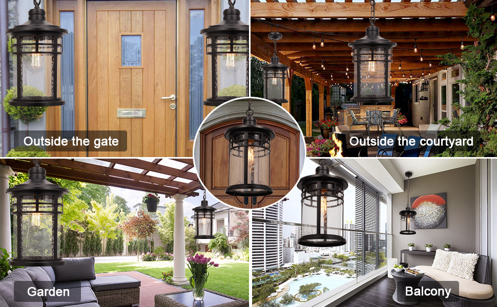 Darkaway Large Outdoor Pendant Lights for Porch, 15inch Outdoor