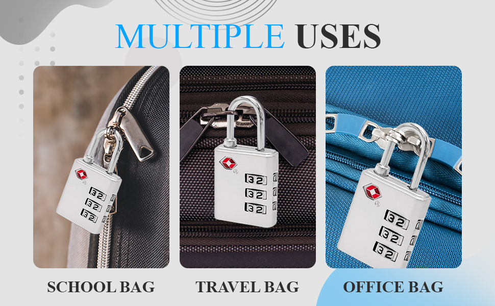 Use the combo locks for luggage, backpacks, office
