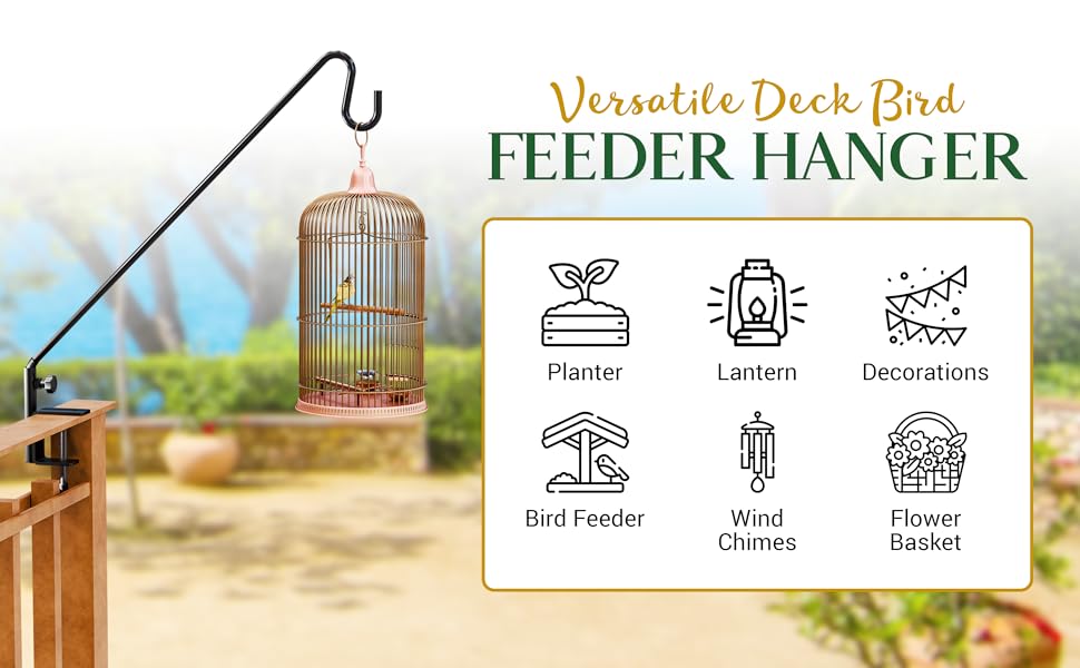 Idzo Deck Bird Feeder Hanger for Railing, 28inch Deck Hook