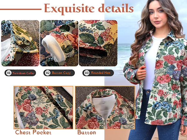 Amazon.com: Floral Patterned Jacquard Casual Shacket Fancy
