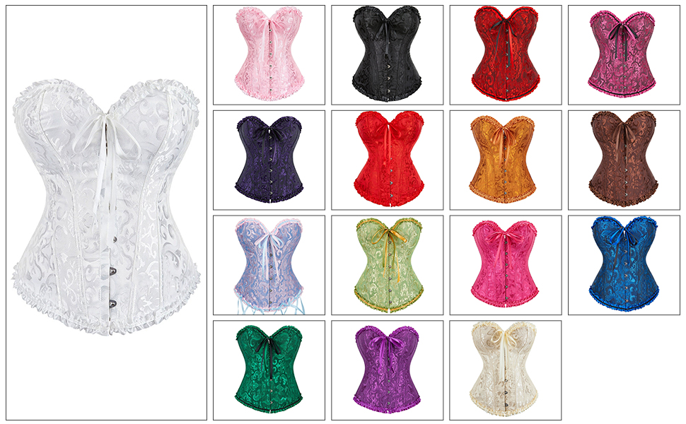 OMZIN Floral Lace Trim Corset for Women Overbust Waist