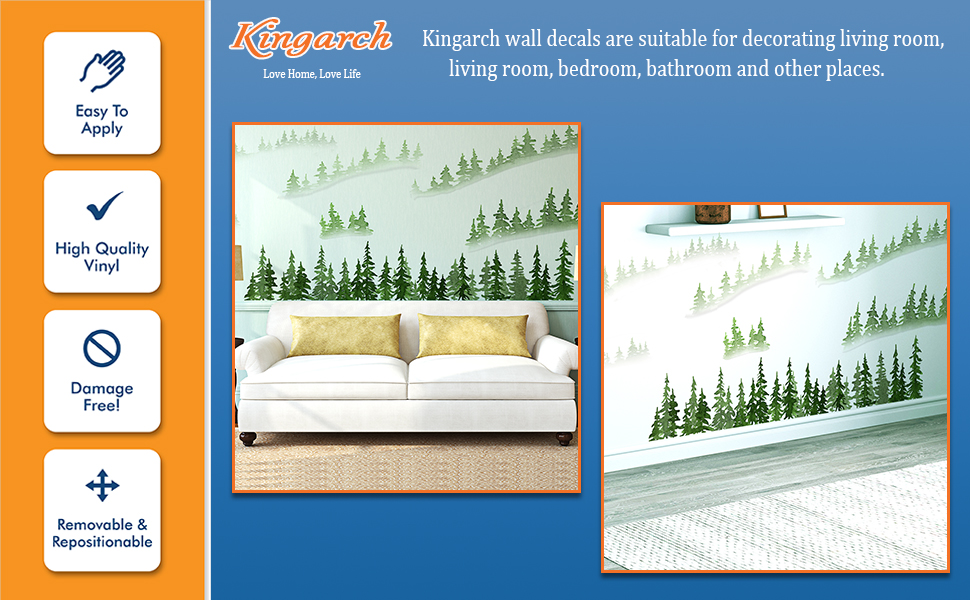 Watercolor Misty Pine Trees Wall Decals, Green Peel and