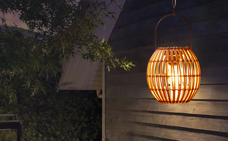 Fastruggle Battery Operated Hanging Lantern Outdoor,Rattan Hanging