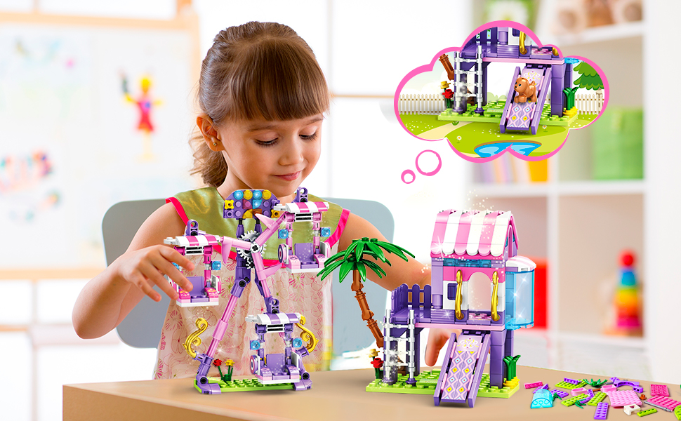 HOGOKIDS Vergnügungspark Bauspielzeug für Mädchen – 699 Teile Freunde ...