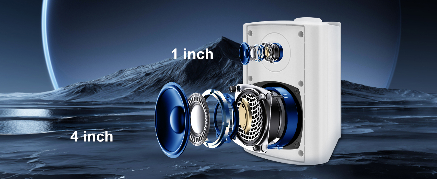 Description Picture 3 of itemHerdio 4'' Indoor Outdoor Speakers Waterproof Wired 200W With Powerful Bass Wall Mount Speakers For Patio Garage Covered Deck