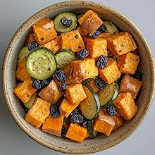 Sweet Potatoes with Zucchini and Dried Blueberries