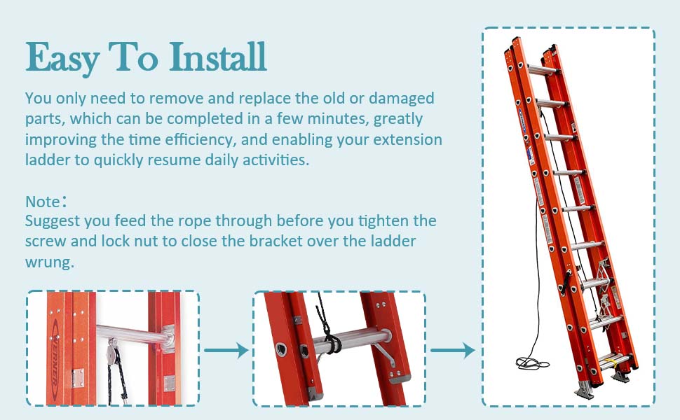 Extension Ladder Rope & Pulley Kit Compatible with Werner Aluminum