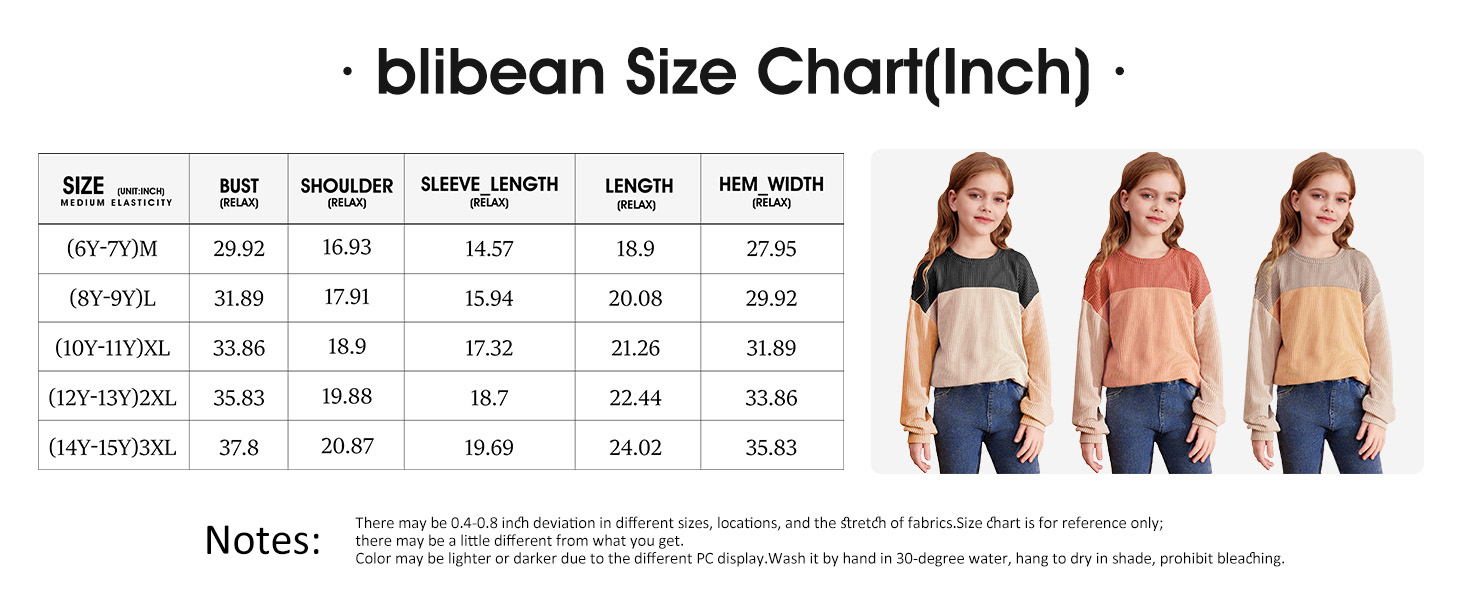 blibean girl fall long sleeve shirt tops outfit clothes size 6 7 8 9 10 11 12 13 14 15 16 years old