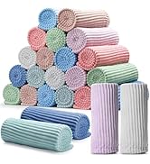 24 Pcs Pastel Colors Flannel Throw Blanket Bulk 50 x 60 Inch with Striped Ribbed Throw Blanket So...