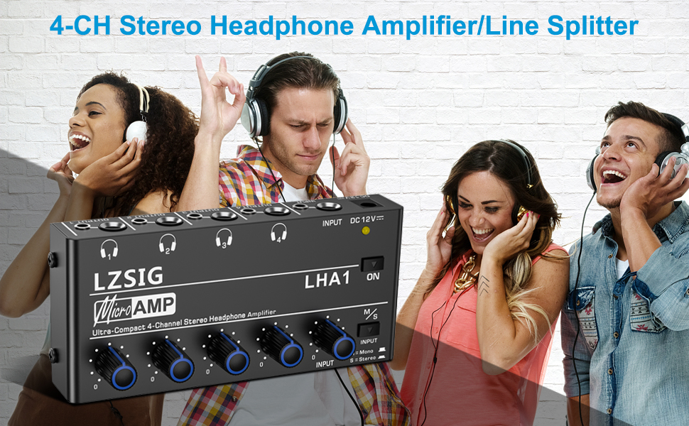 LZSIG Headphone Amplifier 4 Channel Metal Stereo Audio