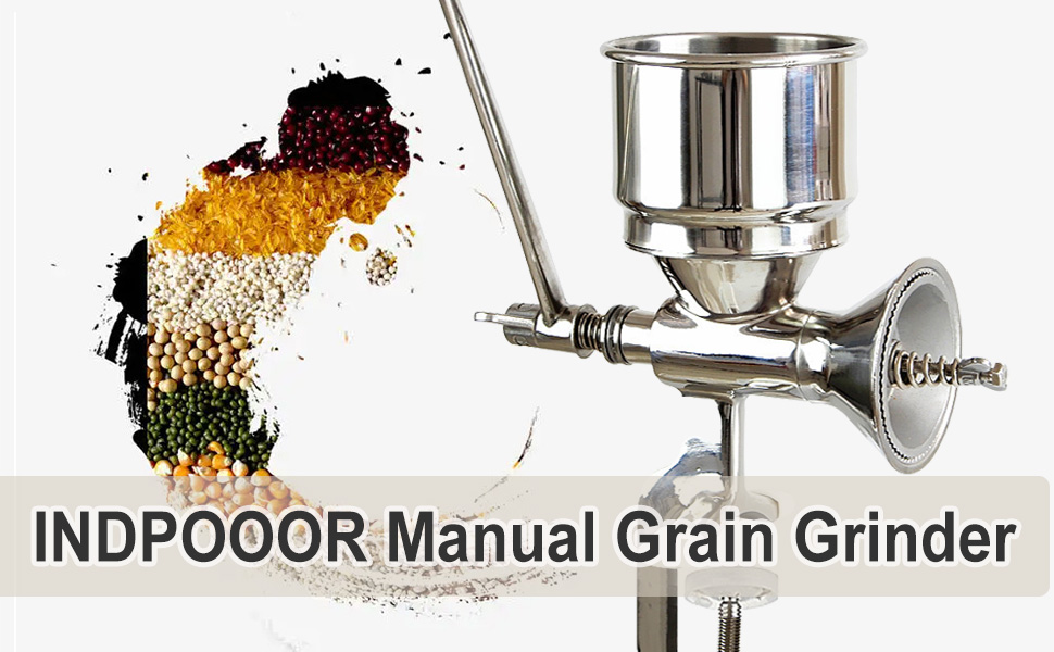 INDPOOOR Professional Manual Grain Grinder, Hand Crank