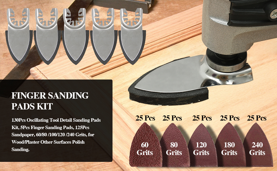130 Pcs Sanding Pads Set for Oscillating Tools Detailing 5 Pcs Finger
