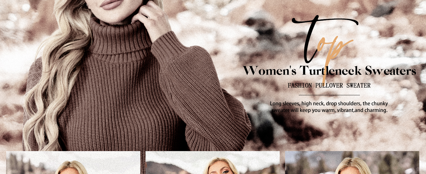 PrinStory Women'S Sweater Pullover Casual Ribbed Long Sleeve Turtleneck T Shirt Sweatshirt Tops