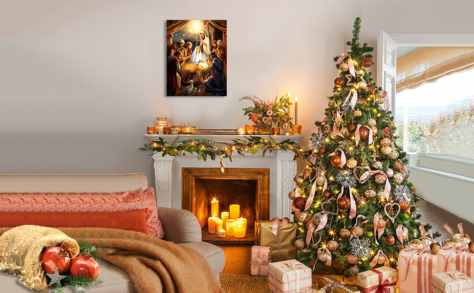 Nativity Scene Wall Art Canvas Pictures for Christmas Jesus