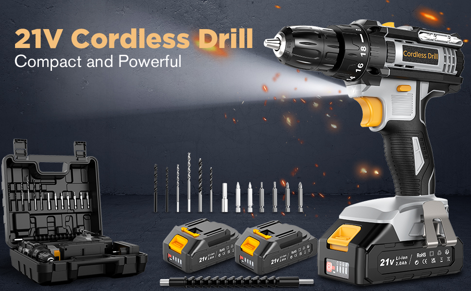 LEEIKOO Cordless Drill, Power Drill 21V, Cobi Drill Set 42N. With 2